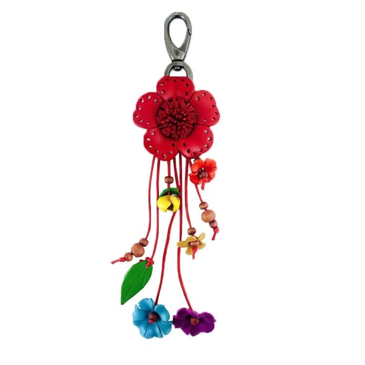 Handmade Keychain Leather Flower Stencil Red Keyring Bag